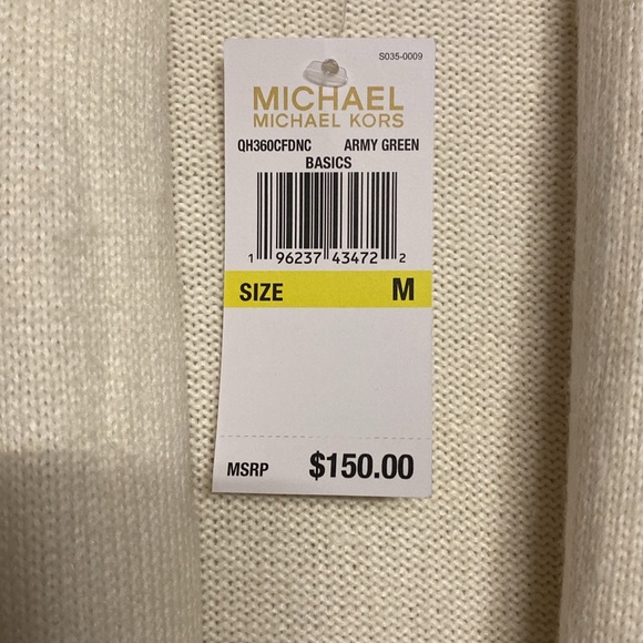 NWT Michael Kors Open Front Cardigan, Size M Color Cream-Army Green - Picture 3 of 9